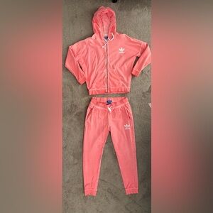 Adidas Coral Pink Sweatsuit Zip Hoodie & Joggers Set Size M